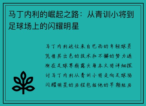 马丁内利的崛起之路：从青训小将到足球场上的闪耀明星